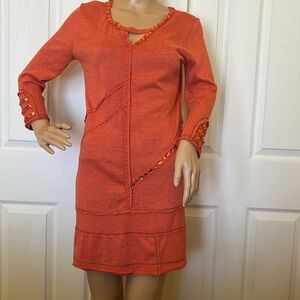 Murmur orange beaded long sleeve jersey dress/tunic M